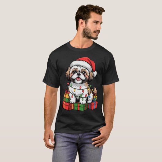 Cute Shih Tzu Santa Hat Christmas Xmas Dog Lovers T-Shirt (Vorne ganz)