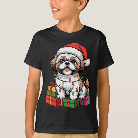 Cute Shih Tzu Santa Hat Christmas Xmas Dog Lovers T-Shirt (Vorderseite)