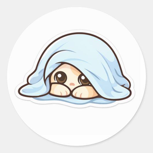 Cute Shy Kawaii Baby Under Blanket – Cozy Adorable Runder Aufkleber (Vorderseite)