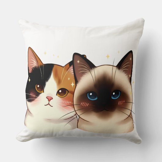 Cute Siamese & Calico Cat Portrait Duo | Adorable Kissen (Vorderseite)
