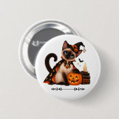 Cute Siamese Cat Witch Halloween Button (Vorne & Hinten)