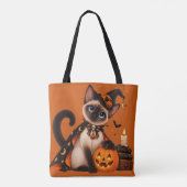 Cute Siamese Cat Witch Halloween Tasche (Rückseite)