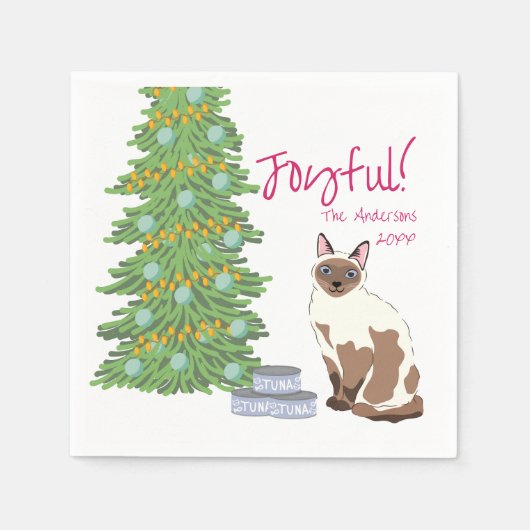 Cute Siamese Cat with Tuna Christmas Joyful Serviette (Vorderseite)