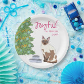 Cute Siamese Cat with Tuna Joyful Christmas Pappteller (Party)