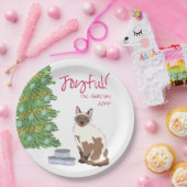 Cute Siamese Cat with Tuna Joyful Christmas Pappteller (Party)