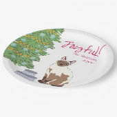 Cute Siamese Cat with Tuna Joyful Christmas Pappteller (Schrägansicht)