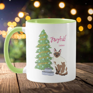 Cute Siamese Cat with Tuna Joyful Christmas Tasse