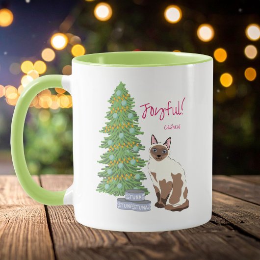 Cute Siamese Cat with Tuna Joyful Christmas  Tasse