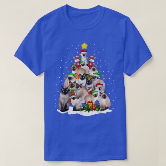 Cute Siamese Cats Tree Merry Christmas Cat Lover T-Shirt (Design vorne)