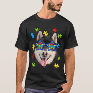 Cute Siberian Husky Autism Puzzle Sunglasses Puppi T-Shirt