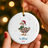 Cute silly goose christmas lights custom keramik ornament