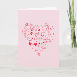 Cute Silly Goose Heart Red and Pink Valentine  Feiertagskarte