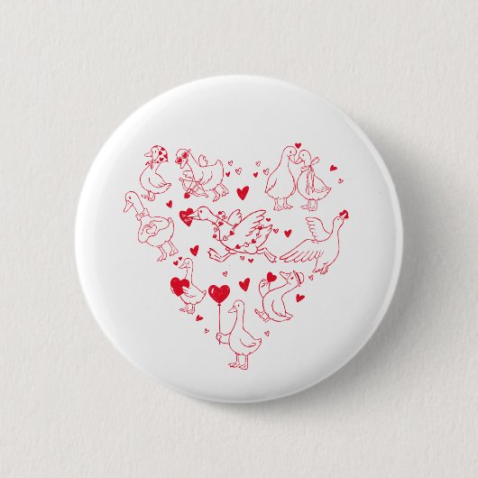 Cute Silly Goose Heart Valentine Button Pin (Vorderseite)