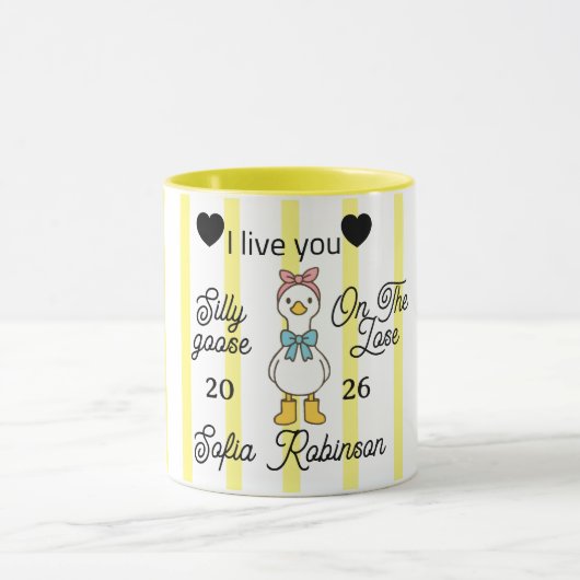 Cute Silly Goose Pink Stripe Personalized Mug Tasse (Zentrum)