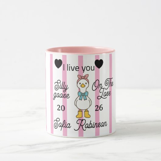 Cute Silly Goose Pink Stripe Personalized Mug Tasse (Zentrum)