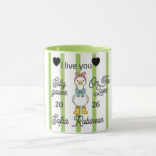 Cute Silly Goose Pink Stripe Personalized Mug Tasse (Zentrum)