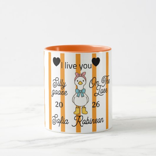 Cute Silly Goose Pink Stripe Personalized Mug Tasse (Zentrum)