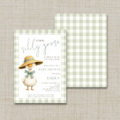 Cute Silly Goose Sage Gingham Baby Shower Einladung