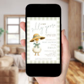 Cute Silly Goose Sage Gingham Baby Shower Einladung