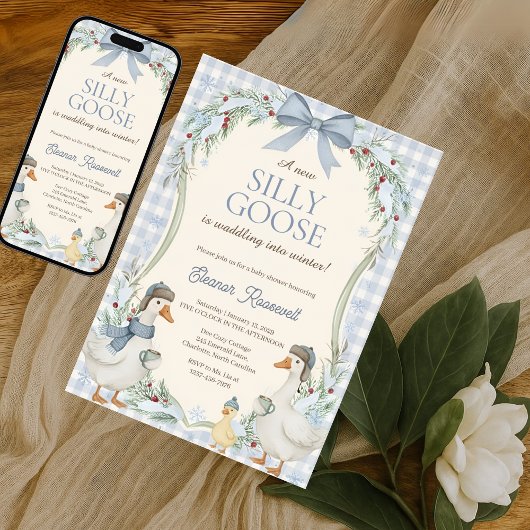 Cute Silly Goose Waddle Into Winter Baby Shower Einladung