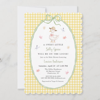 Cute Silly Goose Yellow gingham Baby shower  Einladung