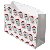 Cute Silver Cat with Santa Hat Christmas Große Geschenktüte (Rückseite Schrägansicht)