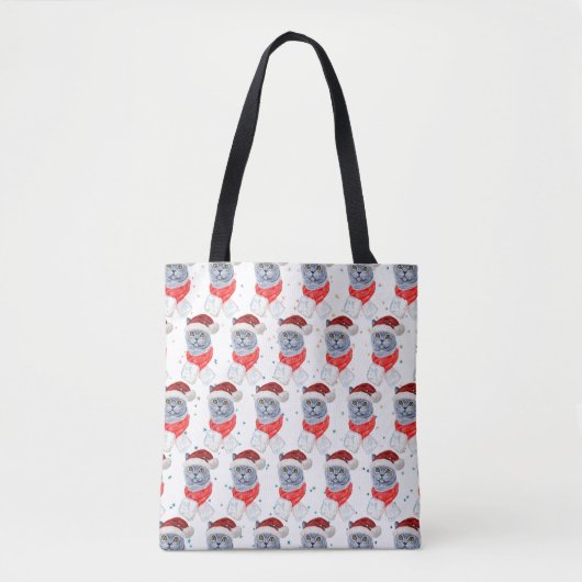 Cute Silver Gray Cat With Santa Hat Christmas Tasche (Vorderseite)