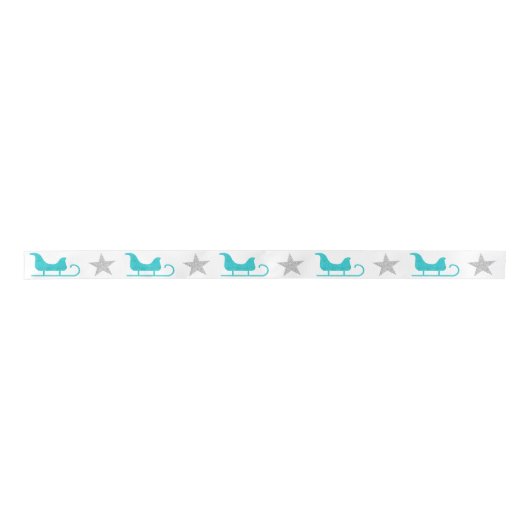 Cute Silver White Blue Sleigh Star Glitter Pattern Satinband (Vorderseite)