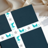 Cute Silver White Blue Sleigh Star Glitter Pattern Satinband