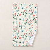 Cute Simple Botanical Pink Blue Flower Floral Badhandtuch Set (Handtuch)