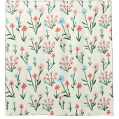 Cute Simple Botanical Pink Blue Flower Floral Duschvorhang (Vorderseite)