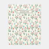 Cute Simple Botanical Pink Blue Flower Floral Fleecedecke (Vorderseite)