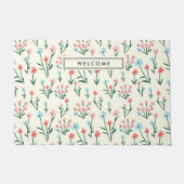 Cute Simple Botanical Pink Blue Flower Floral Fußmatte (Vorderseite)