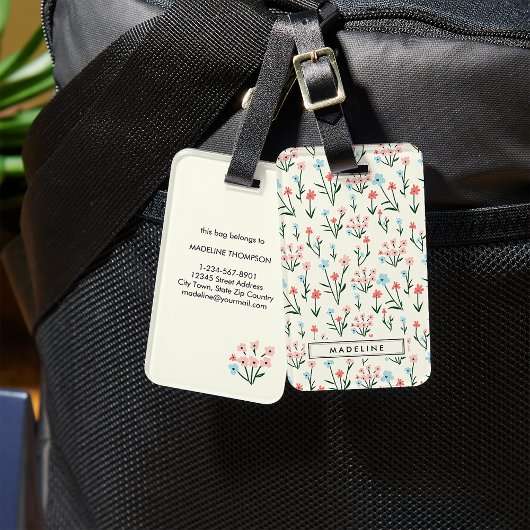 Cute Simple Botanical Pink Blue Flower Floral Gepäckanhänger