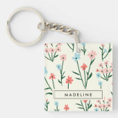 Cute Simple Botanical Pink Blue Flower Floral Schlüsselanhänger (Vorderseite)