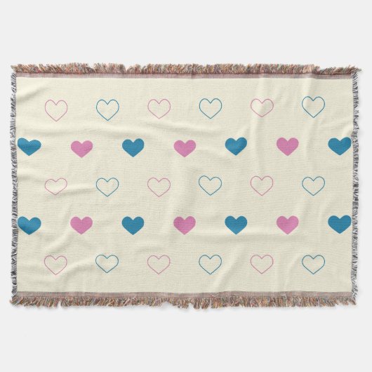 Cute Simple Heart Muster blau rosa creme Decke (Vorderseite)