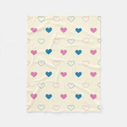 Cute Simple Heart Muster blau rosa creme Fleecedecke (Vorderseite)