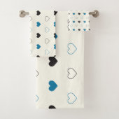 Cute Simple Heart Muster blau schwarz creme Badhandtuch Set (Insitu)