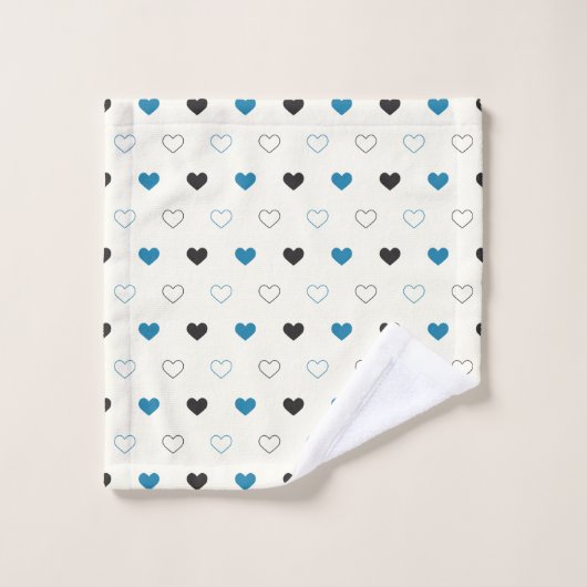 Cute Simple Heart Muster blau schwarz creme Badhandtuch Set (Waschlappen)
