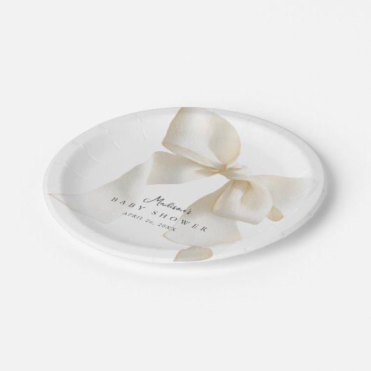 Cute Simple Ivory Bow Baby Shower Pappteller (Schrägansicht)
