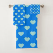 Cute Simple Light Blue Coastal Sweet Heart Pattern Badhandtuch Set (Insitu)