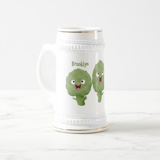 Cute singing artichokes vegetable cartoon bierglas (Vorderseite Links)