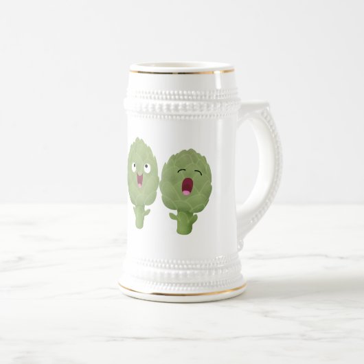 Cute singing artichokes vegetable cartoon bierglas (VorderseiteRechts)
