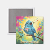 Cute Singing Blue Bird Magnet (Vorderseite/Rückseite)