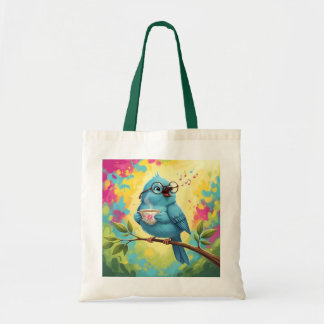 Cute Singing Blue Bird Tote Bag | Cozy Coffee Love Tragetasche