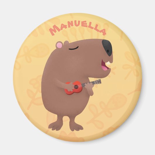 Cute singing capybara ukulele cartoon illustration magnet (Vorne)