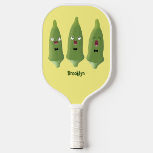 Cute singing okra vegetable cartoon pickleball schläger