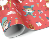 Cute Sinterklaas and Piet Pattern on Red Geschenkpapier (Rolleneckpunkt)