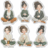 Cute Sitting Chibi Girl Coffee Stickers Aufkleber (Vorderseite)