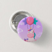 Cute Sitting Unicorn and Balloons Lilac Button (Vorne & Hinten)